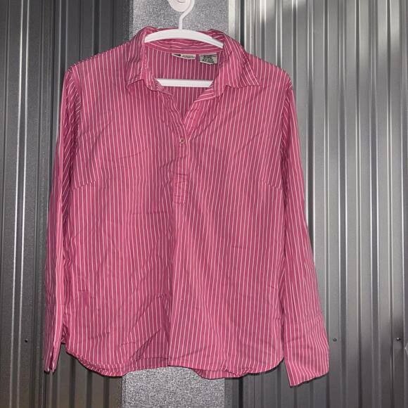 Faded Glory Stretch Pink White Striped Popover Blouse Cotton Blend Work Office - Picture 1 of 5